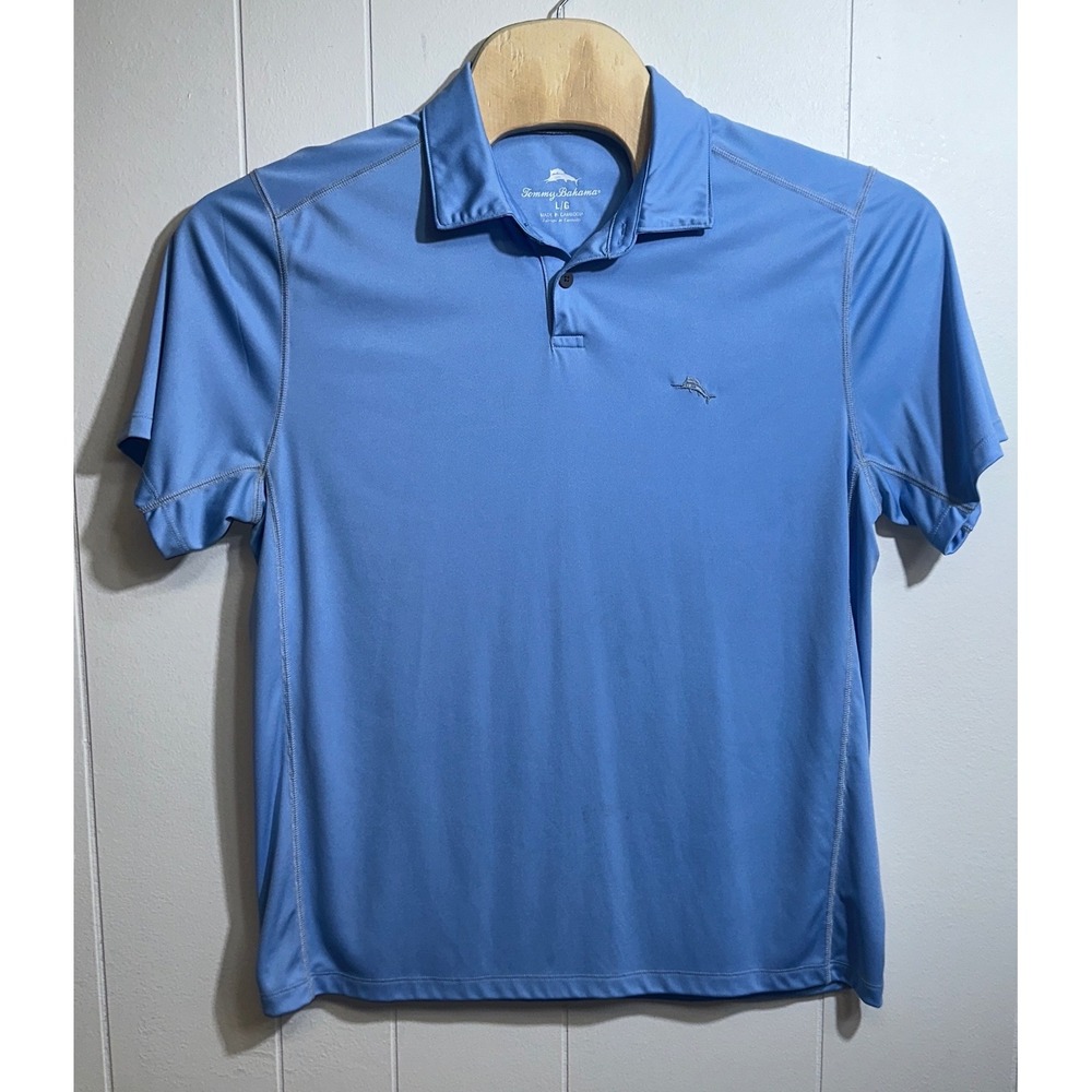 Tommy Bahama Mens Light Blue Performance Short Sleeve Marlin‎ Polo Shirt Size L